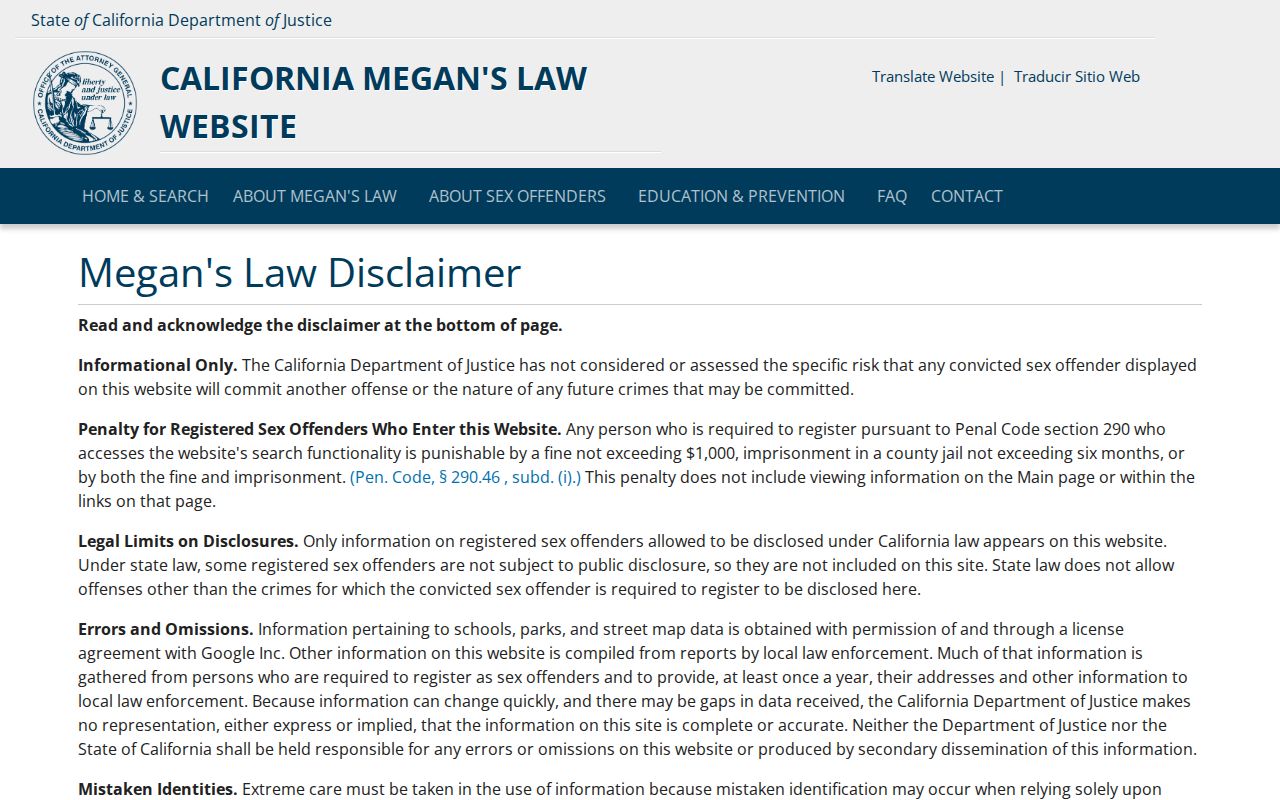 Lafayette neighbors California Megan's Law registry