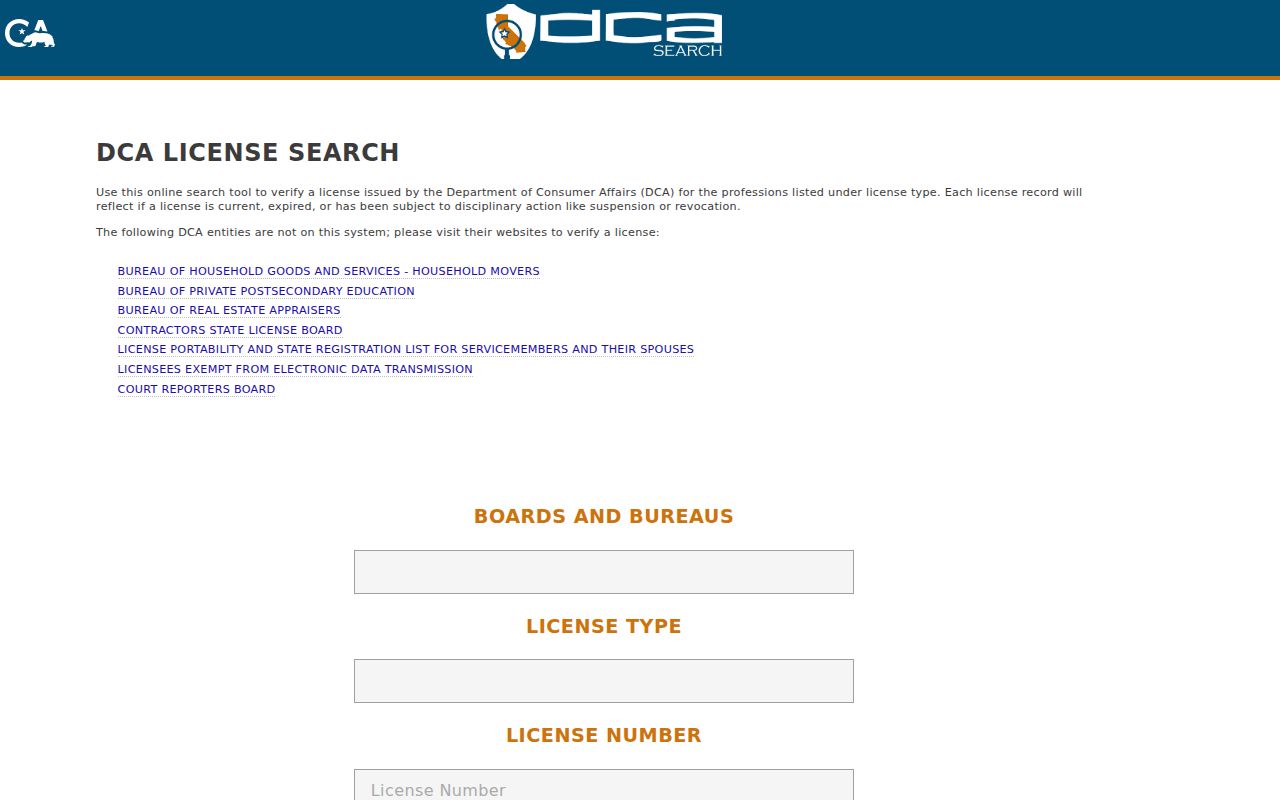Lafayette resident lookup California professional license search